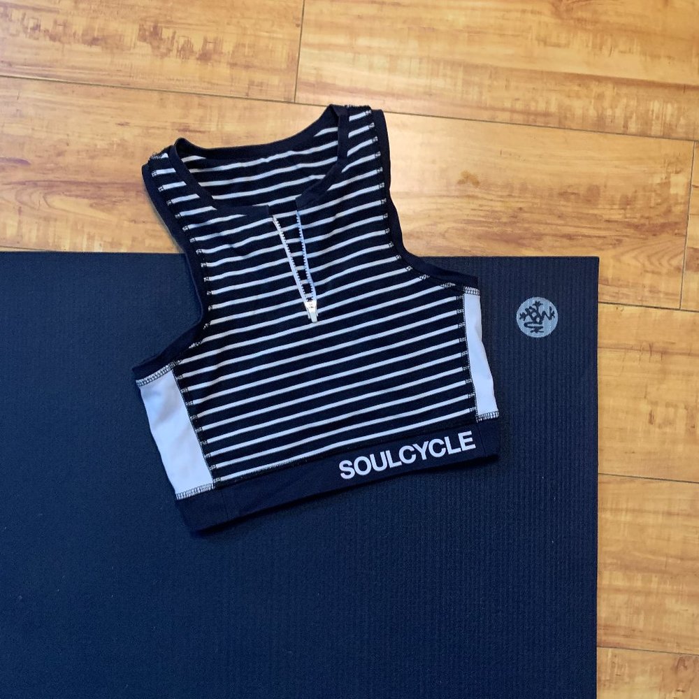 SoulCycle Striped Zip Front Long Crop Sports Bra